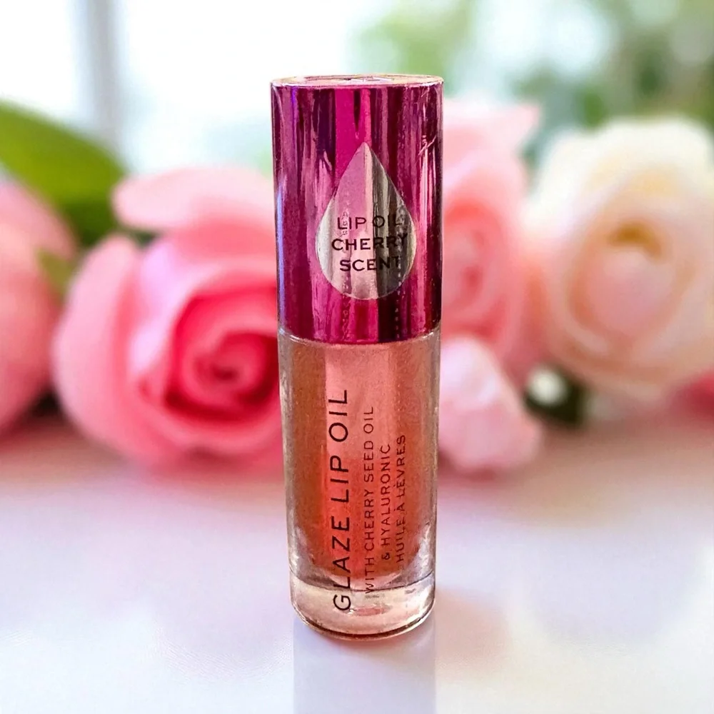 💎 Revolution Beauty Glaze Lip Oil Glam Pink Cherry Scented Hyaluronic Acid New